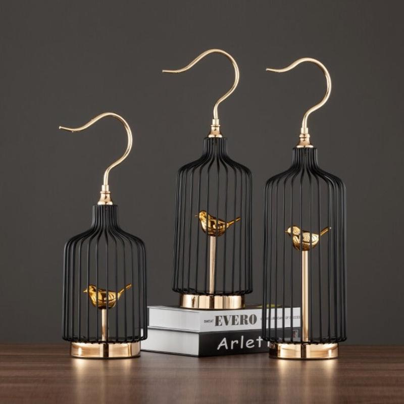 52 Centimetre Golden Handle Birdcage Tabletop Home Decor Sculptures Figurines