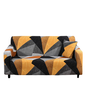 4 Seater Sofa Cover Golden Yellow Geometric Style Elastic Stretchable Slipcover