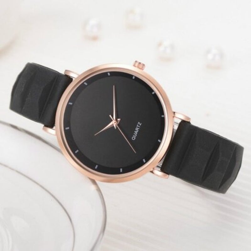 Veile Studios Fashion Pinkycolor Lady Minimalism Silica Gel Quartz Watch Black