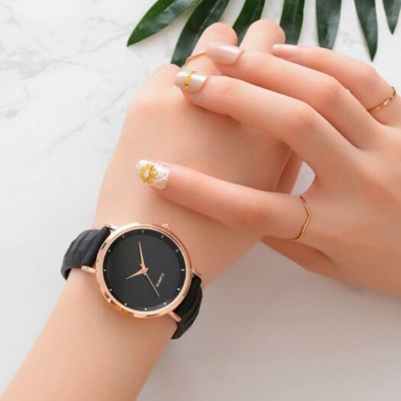 Veile Studios Fashion Pinkycolor Lady Minimalism Silica Gel Quartz Watch Black