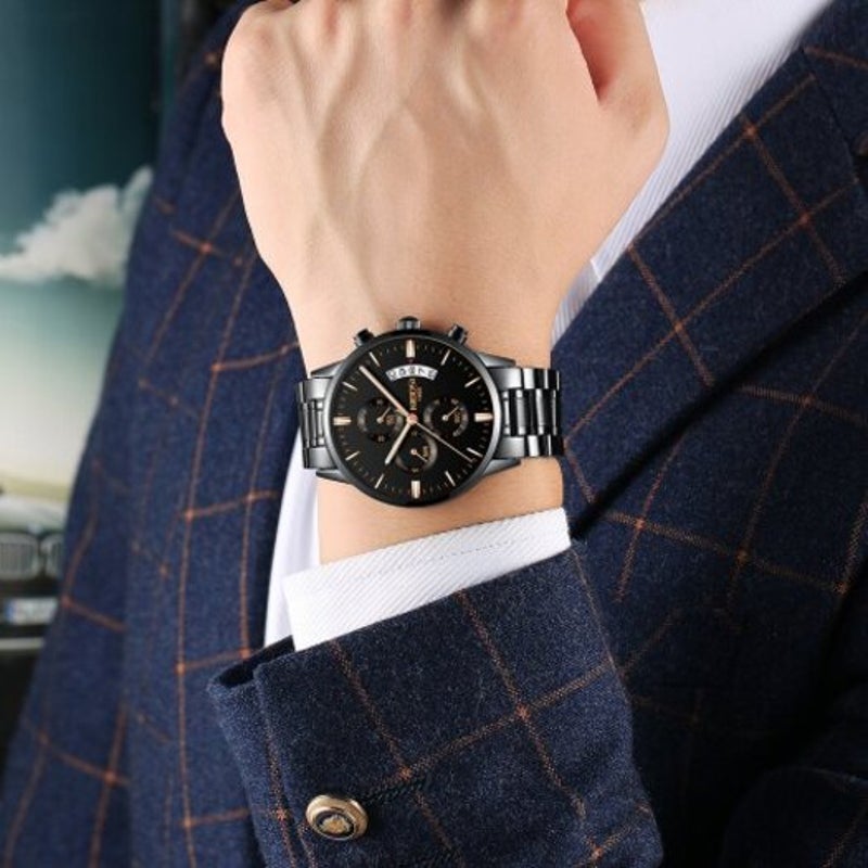 Men's Watches Luxury Fashion Casual Dress Chronograph Quartz Wristwatch Carbon Fiber Black