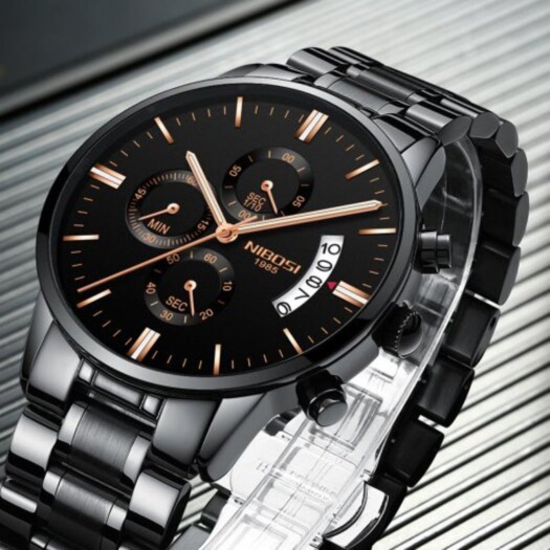 Men's Watches Luxury Fashion Casual Dress Chronograph Quartz Wristwatch Carbon Fiber Black