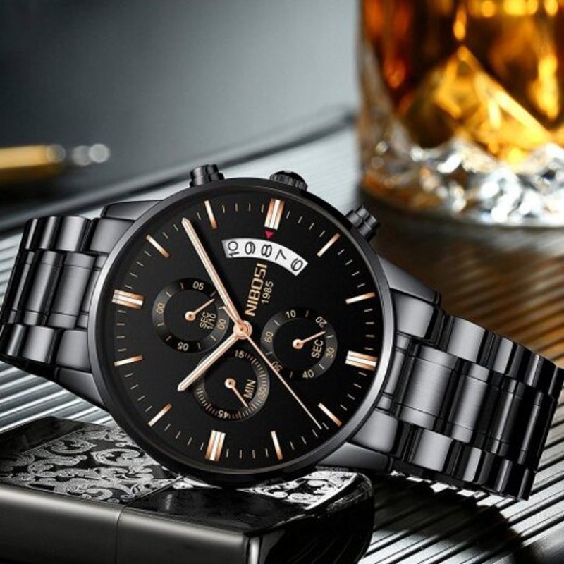 Men's Watches Luxury Fashion Casual Dress Chronograph Quartz Wristwatch Carbon Fiber Black