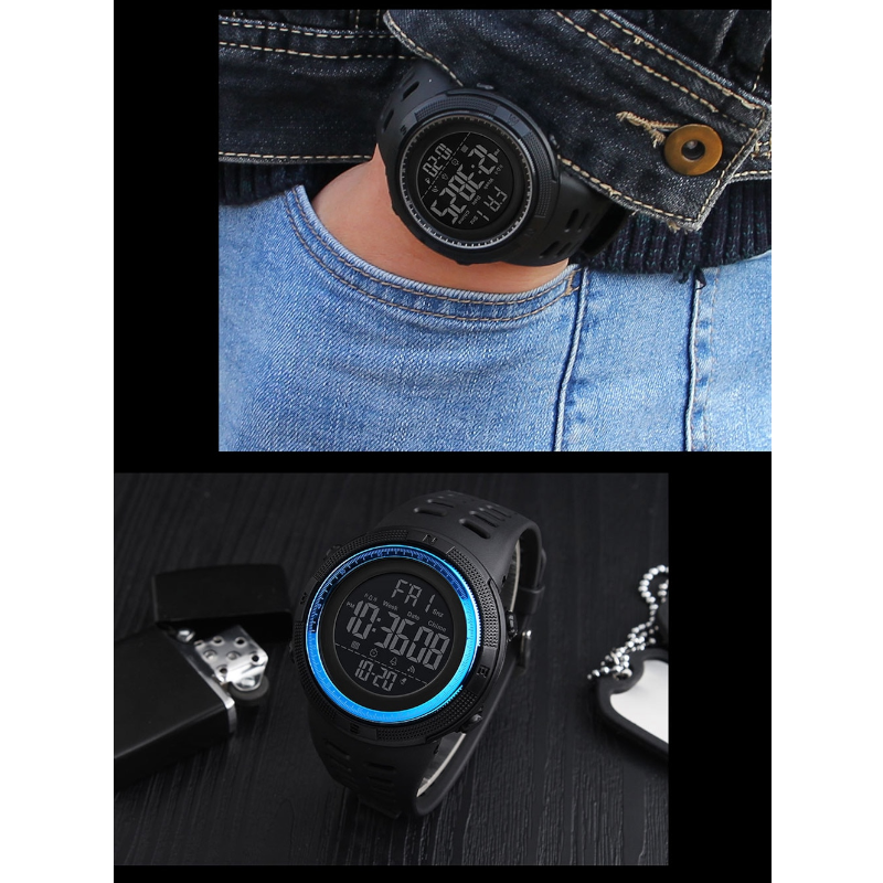 Night Light Sports Electronic Watch Multifunctional Waterproof Black