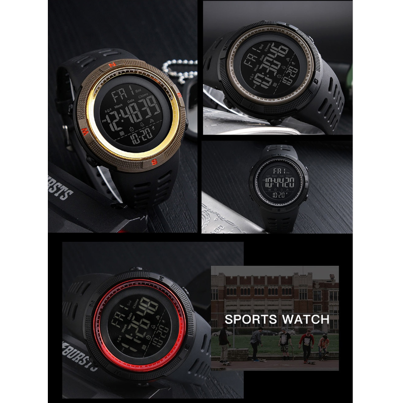 Night Light Sports Electronic Watch Multifunctional Waterproof Black