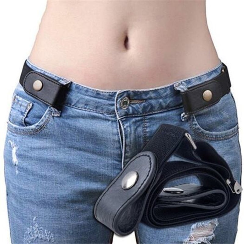 No Buckle Stretchy Elastic Waist Belt For Women / Menjeans Pants Black