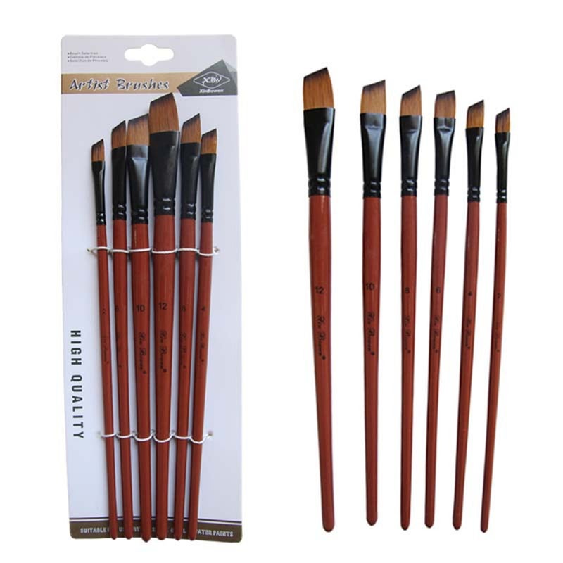 Nylon Hair Wooden Handle Watercolor Paint Brush Pen Set For Learning Oil Acrylic Painting Art Brushes Supplies 6 Pcsset