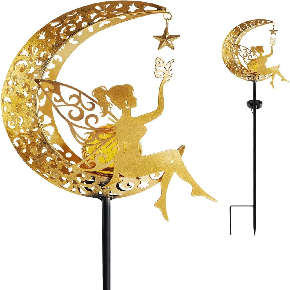 Solar Moon Fairy Lamp Outdoor Garden Iron Art