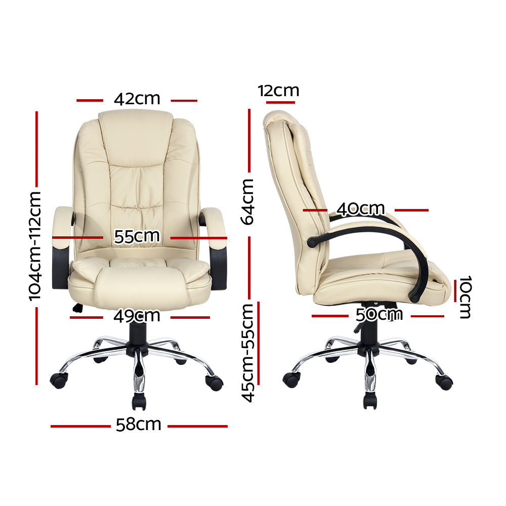 Artiss Office Chair Gaming Computer Chairs Executive Pu Leather Seat Beige