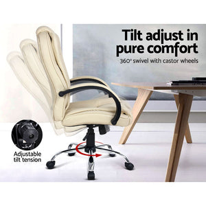 Artiss Office Chair Gaming Computer Chairs Executive Pu Leather Seat Beige