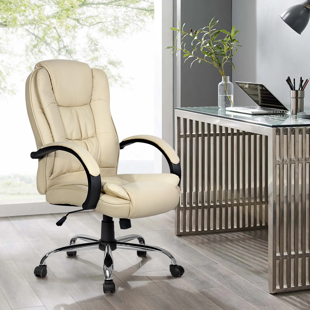 Artiss Office Chair Gaming Computer Chairs Executive Pu Leather Seat Beige