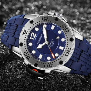 6124 Men's Luminous Waterproof Outdoor Sports Watch Silicone Band Pin Buckle Quartz Wristwatch Blue