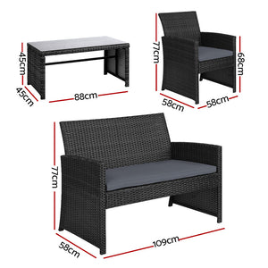 Gardeon Set Of 4 Outdoor Lounge Setting Rattan Patio Wicker Dining Black