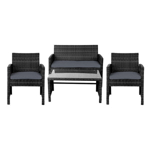 Gardeon Set Of 4 Outdoor Lounge Setting Rattan Patio Wicker Dining Black