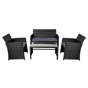 Gardeon Set Of 4 Outdoor Lounge Setting Rattan Patio Wicker Dining Black