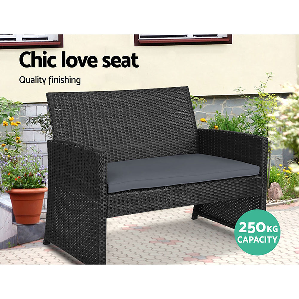 Gardeon Set Of 4 Outdoor Lounge Setting Rattan Patio Wicker Dining Black