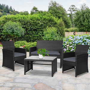 Gardeon Set Of 4 Outdoor Lounge Setting Rattan Patio Wicker Dining Black