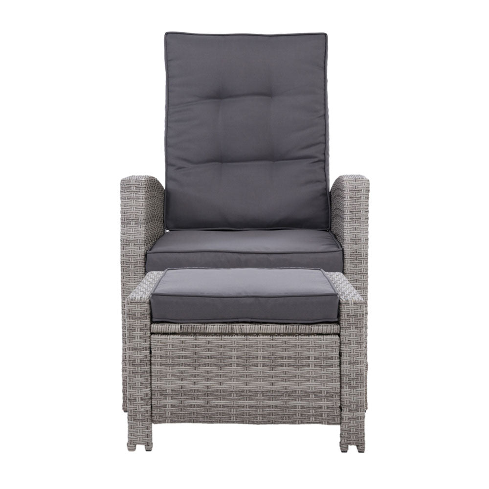 Gardeon Sun Lounge Recliner Chair Wicker Lounger Sofa Day Bed Outdoor Furniture Patio Garden Cushion Ottoman Grey