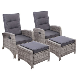 Set Of 2 Sun Lounge Recliner Chair Wicker Lounger Sofa Day Bed Outdoor Chairs Patio Furniture Garden Cushion Ottoman Gar