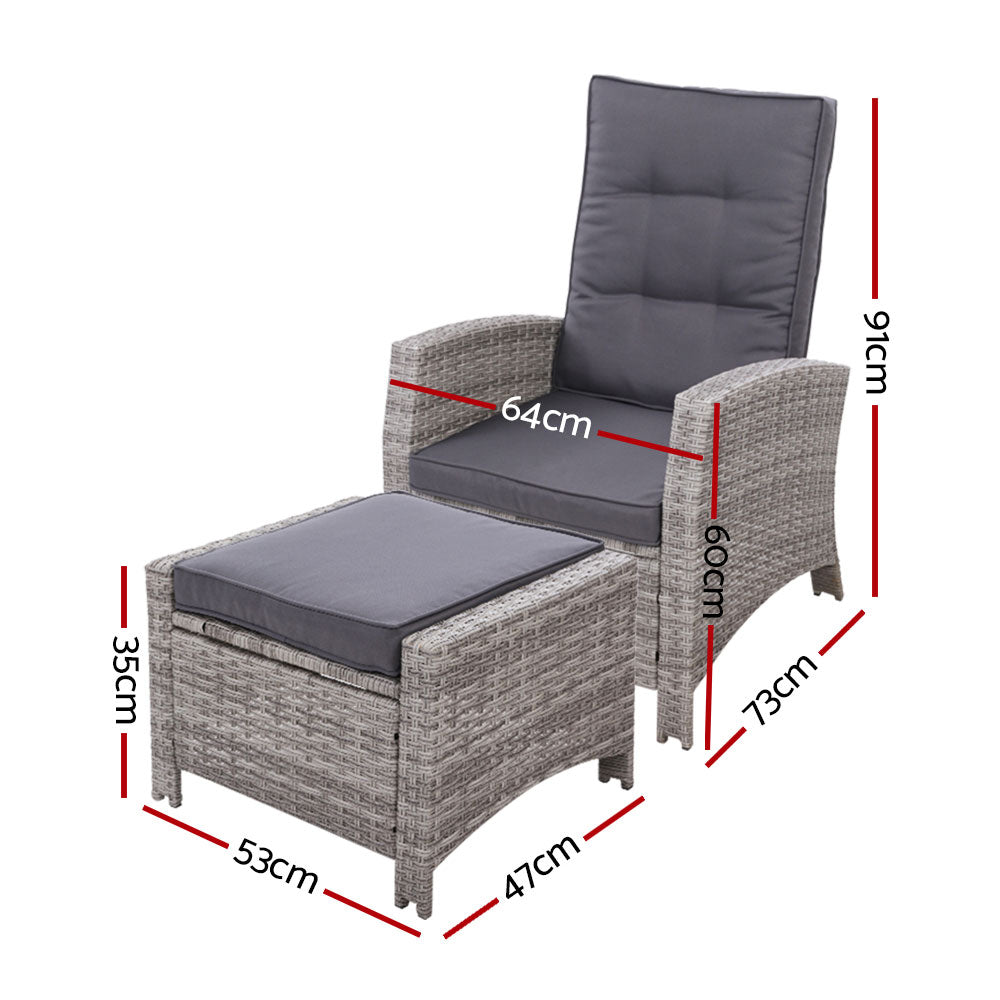 Set Of 2 Sun Lounge Recliner Chair Wicker Lounger Sofa Day Bed Outdoor Chairs Patio Furniture Garden Cushion Ottoman Gar