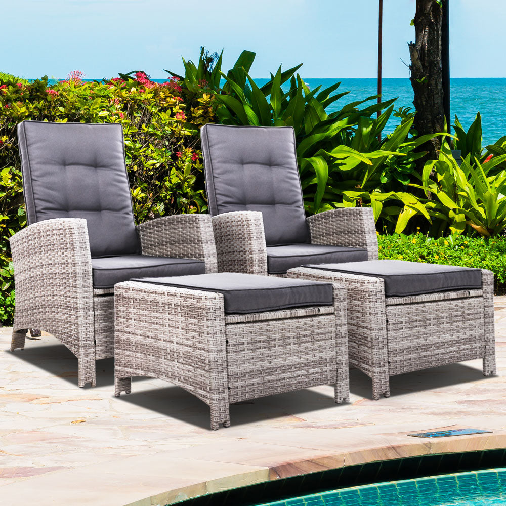 Set Of 2 Sun Lounge Recliner Chair Wicker Lounger Sofa Day Bed Outdoor Chairs Patio Furniture Garden Cushion Ottoman Gar