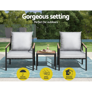 Gardeon Outdoor Furniture 3Pcs Lounge Setting Bistro Chairs Table Patio