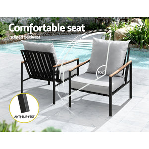 Gardeon Outdoor Furniture 3Pcs Lounge Setting Bistro Chairs Table Patio