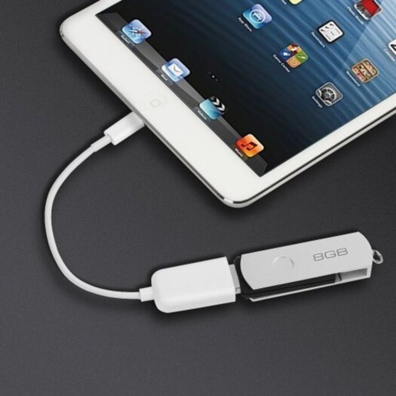 Adapter Cable Premium 8 Pin To Usb Female For Ipad / Iphone Must Over Ios 9.2 White