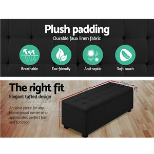 Artiss Storage Ottoman Blanket Box Black Fabric Footstool Chest Couch Seat Toy