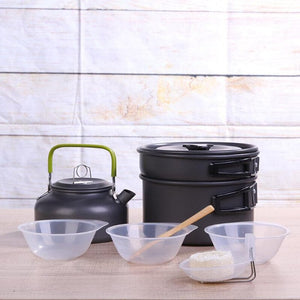 Outdoor Aluminum Pot And Teapot Bowl Chopsticks Set 2-3 People Camping Cookware Combination Three-Piece