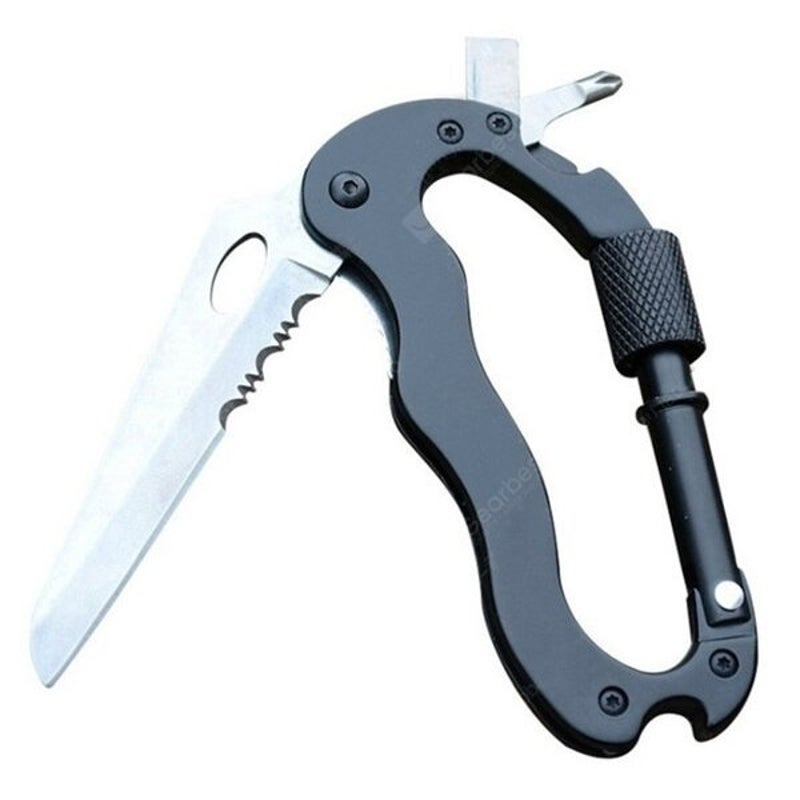 Outdoor Multifunction Carabiner Quick Hang Buckle With Knife Screwdriver Bottle Opener