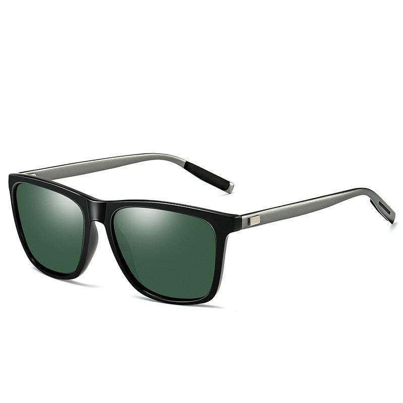 Sunglasses Outdoor Riding Polarized Unisex Square Aluminium Magnesium Driving Black Frame Green Lens