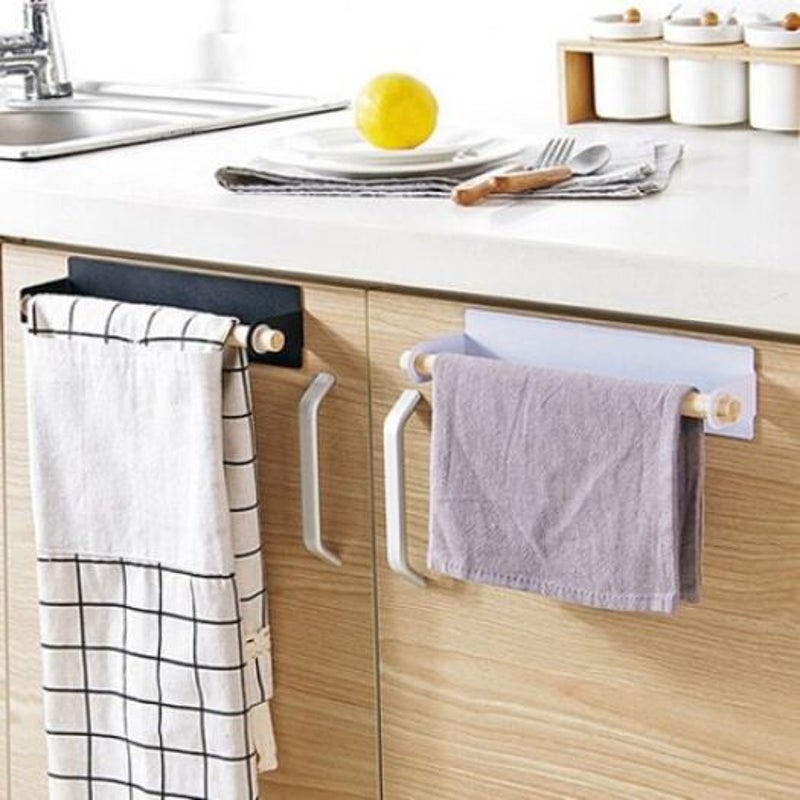 Paste Wall Hanging Bar Free Punching Wrought Iron Towel Rack Black