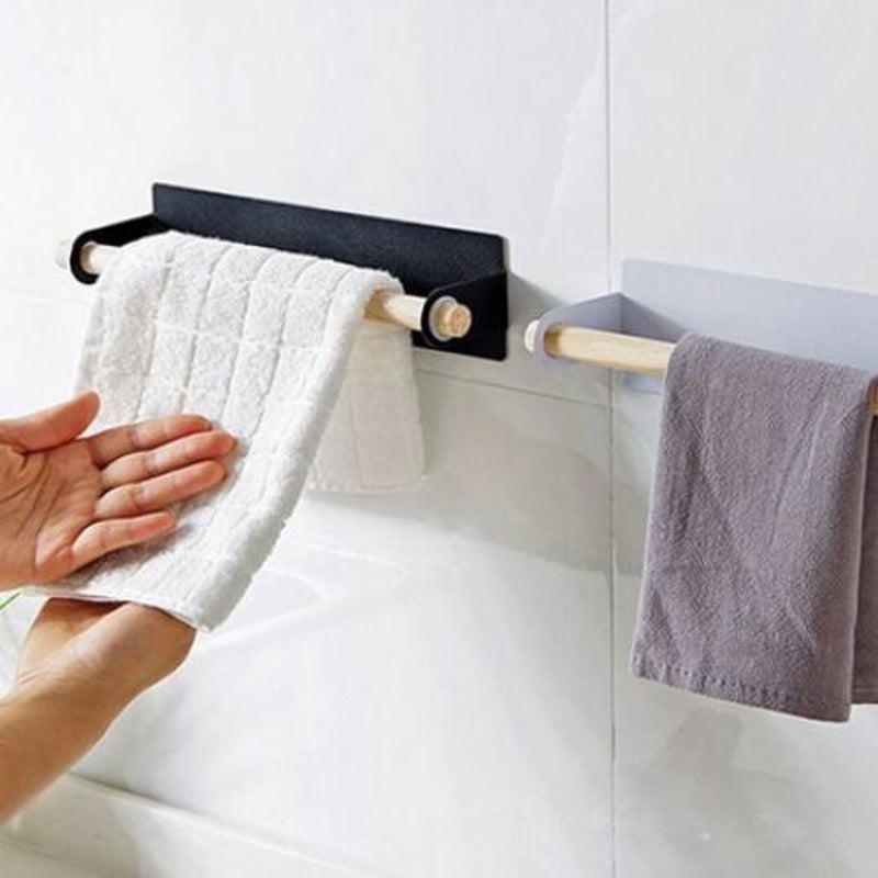 Paste Wall Hanging Bar Free Punching Wrought Iron Towel Rack Black