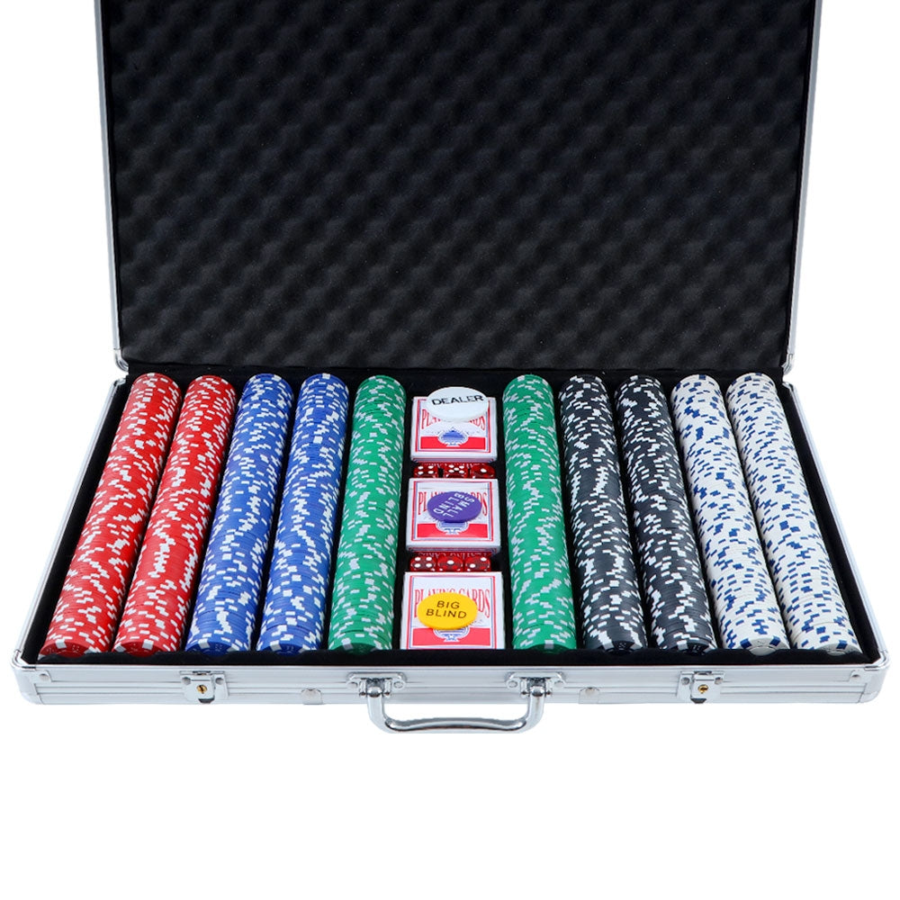 Poker Chip Set 1000Pc Chips Texas Hold'em Casino Gambling Dice Cards