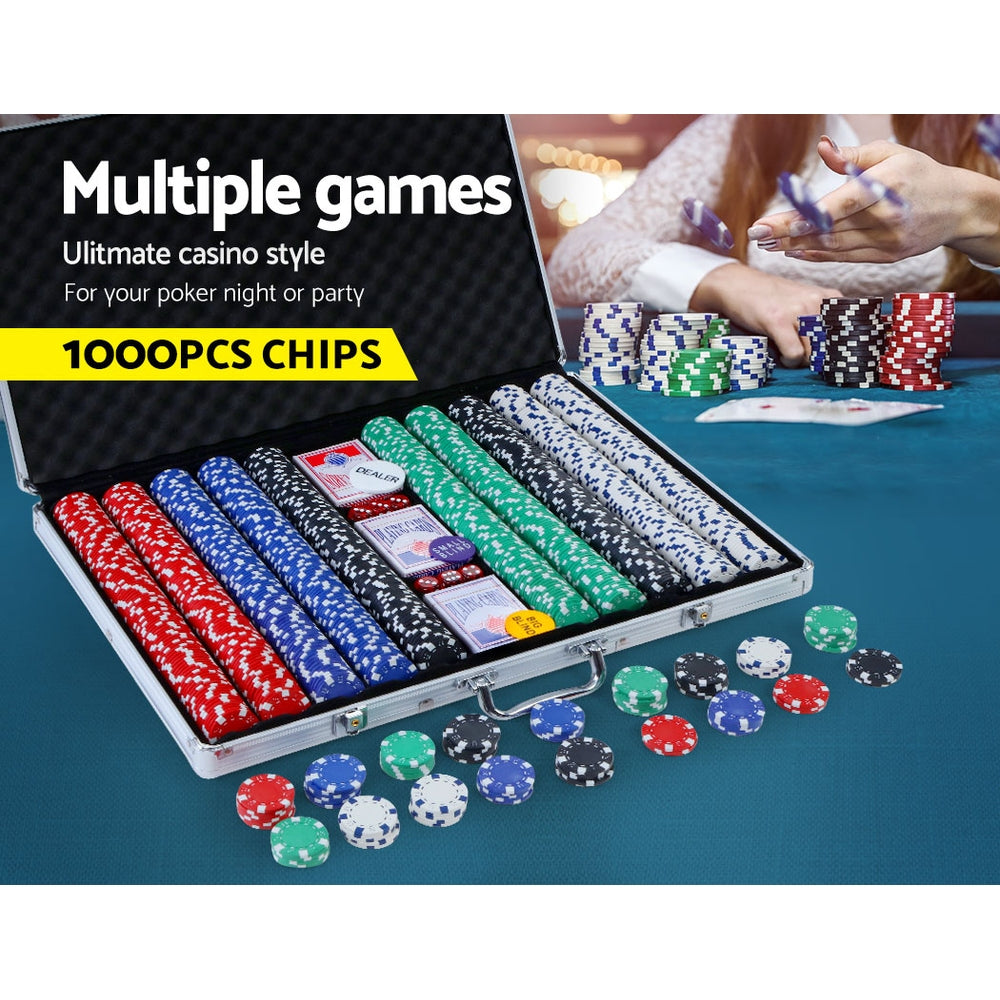 Poker Chip Set 1000Pc Chips Texas Hold'em Casino Gambling Dice Cards