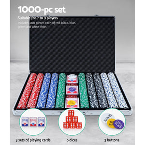 Poker Chip Set 1000Pc Chips Texas Hold'em Casino Gambling Dice Cards