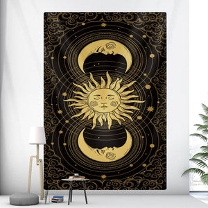 Tapestry Black Yellow Sun Moon 150X130 Cm Bohemian Home Decor Art Sheets