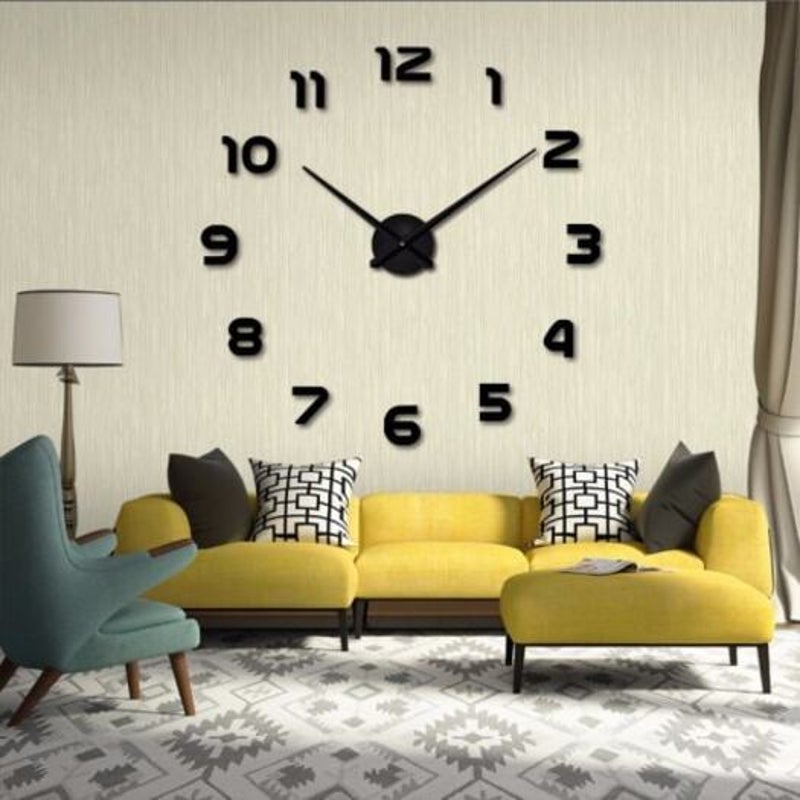 Personalized Big Wall Clock Acrylic Mirror Modern Home Decoration Black