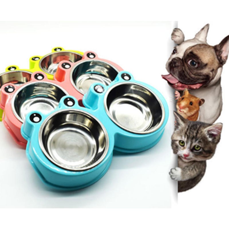 Frog Shape Double Pet Bowl Stainless Steel Non Slip For Small And Medium Dog Cat