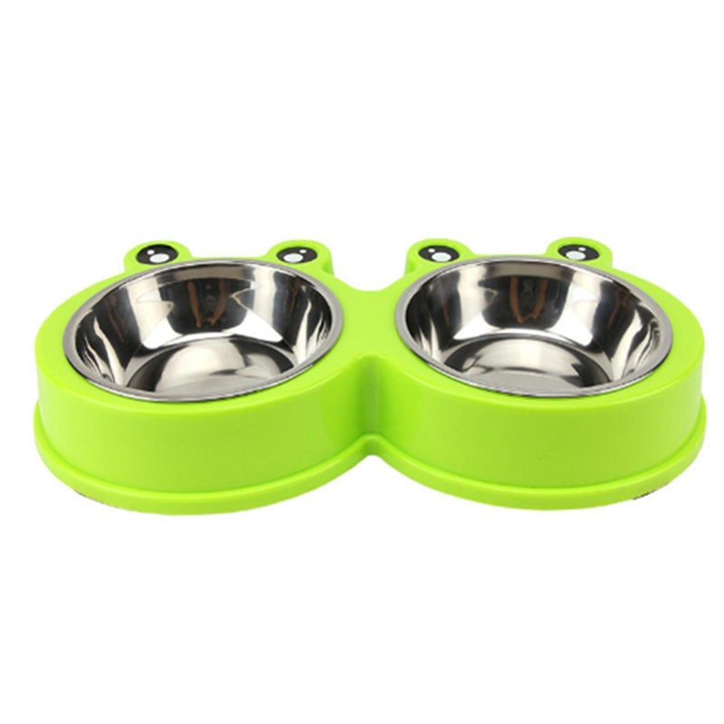 Frog Shape Double Pet Bowl Stainless Steel Non Slip For Small And Medium Dog Cat