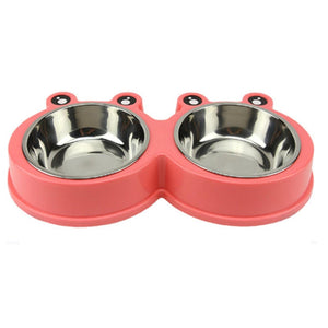 Frog Shape Double Pet Bowl Stainless Steel Non Slip For Small And Medium Dog Cat