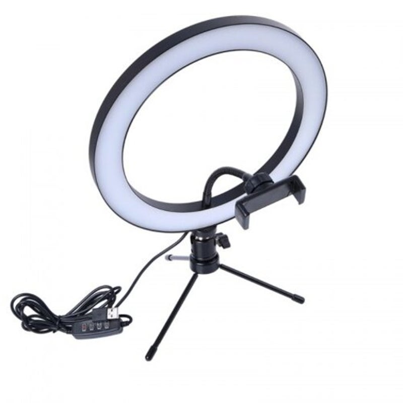 Photography Led Selfie Ring Light 26Cm Dimmable Camera Phone Lamp 10Inch With Table Tripods Black