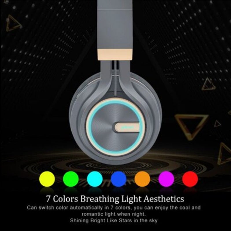 B6 Bluetooth Headphones Over Ear Wireless Headsets With Cool 7 Color Led Lightfor Phone Rose Gold