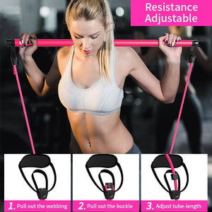 Pilates Bar Kit With Resistance Band Exercise Stick Toning Fitness Home Yoga Gym Body Workout