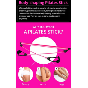 Pilates Bar Kit With Resistance Band Exercise Stick Toning Fitness Home Yoga Gym Body Workout