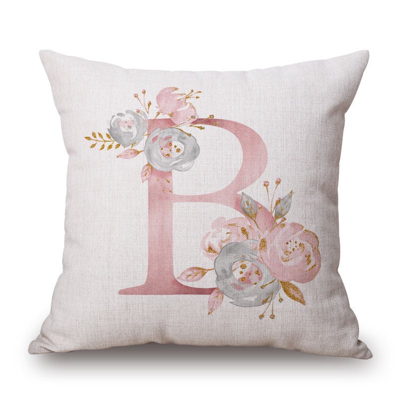 Pink Letter Flowers Pretty Cushion Cover