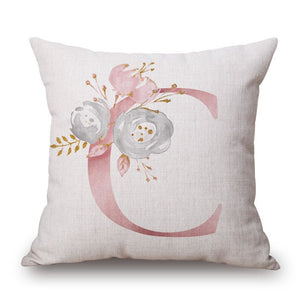 Pink Letter Flowers Pretty Cushion Cover