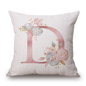 Pink Letter Flowers Pretty Cushion Cover