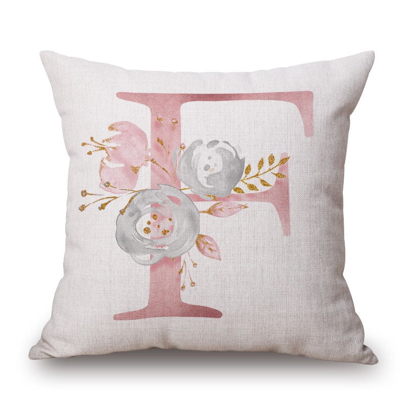 Pink Letter Flowers Pretty Cushion Cover